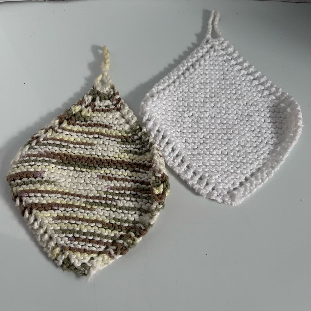 Set of 2 Handmade Knit Dishcloth 7” x 7”